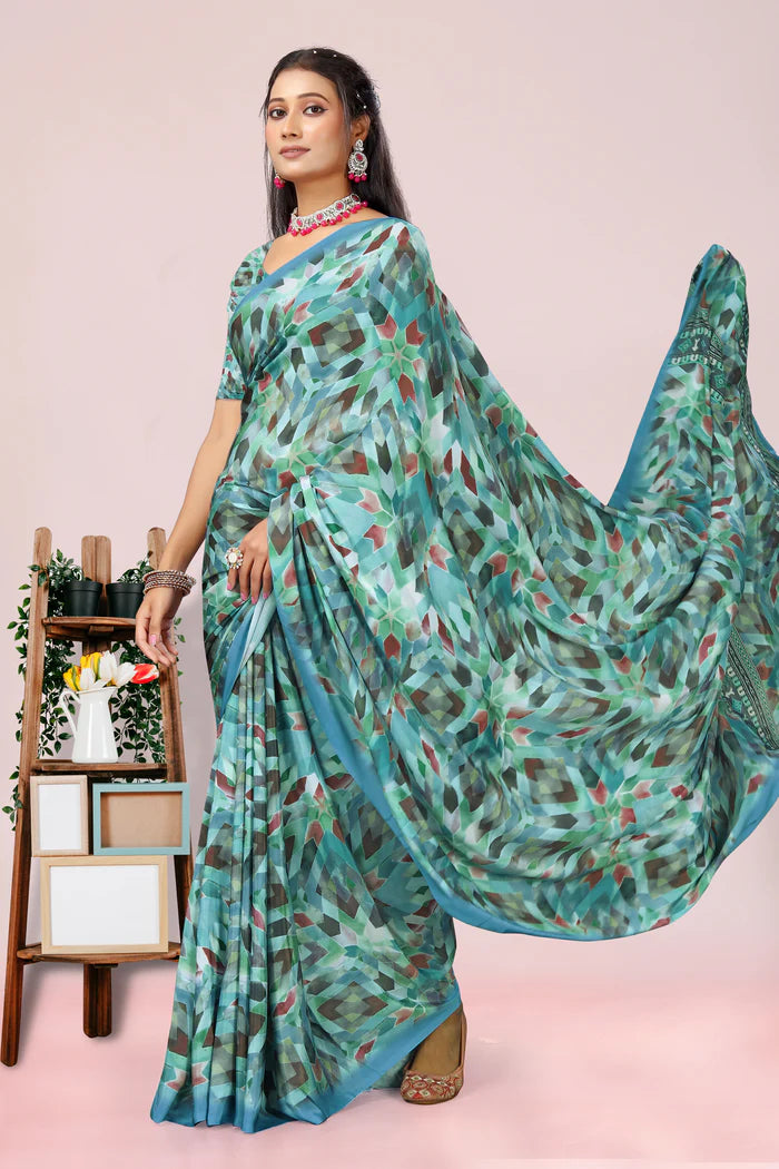 904005 Royal Feel Digital Print Soft Italian Crepe Silk Saree