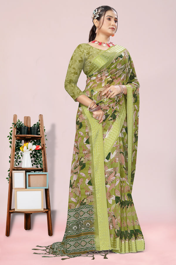 922006 Exclusive Flower Printed Georgette Crepe Saree with Satin Border -