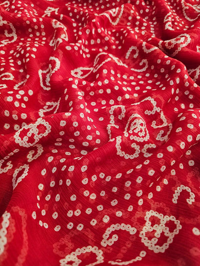 704001 सॉफ्ट शिफॉन रजवाड़ी बंधनी प्रिंट साड़ी - पीला 