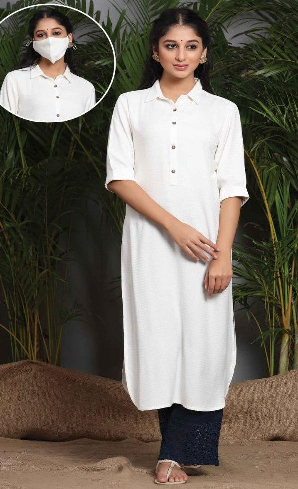 White Self Pattern Kurti