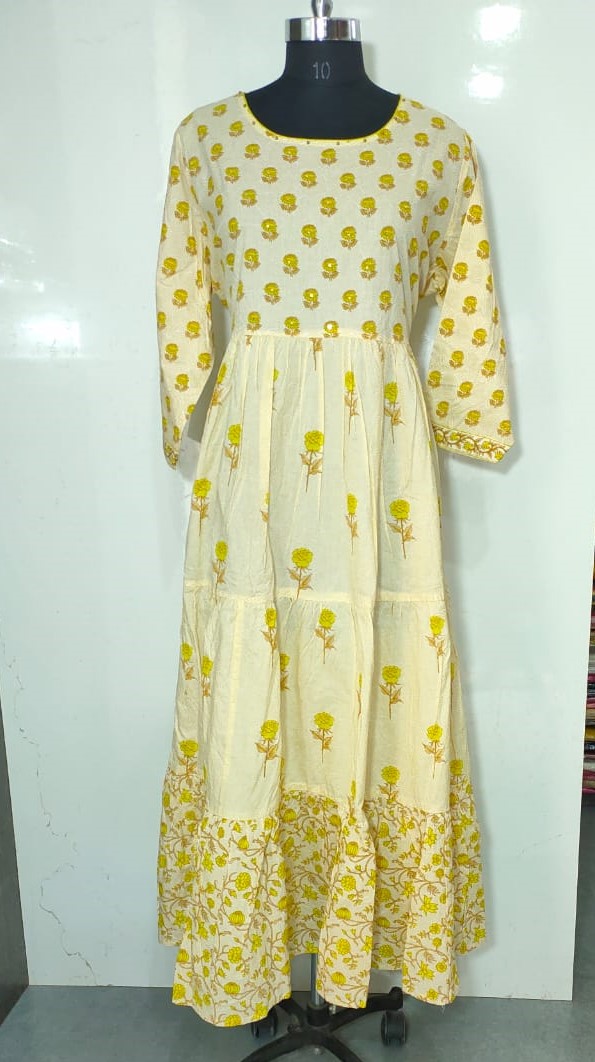 Long Cotton Hand Block Kurti