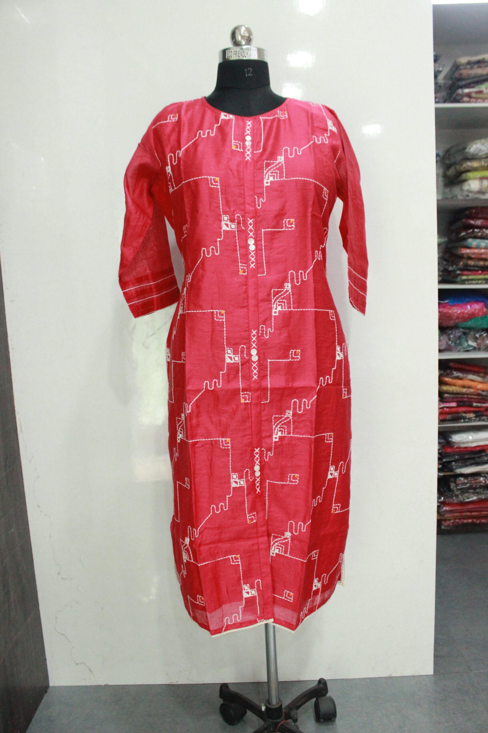 Coral Chanderi Silk Kurti
