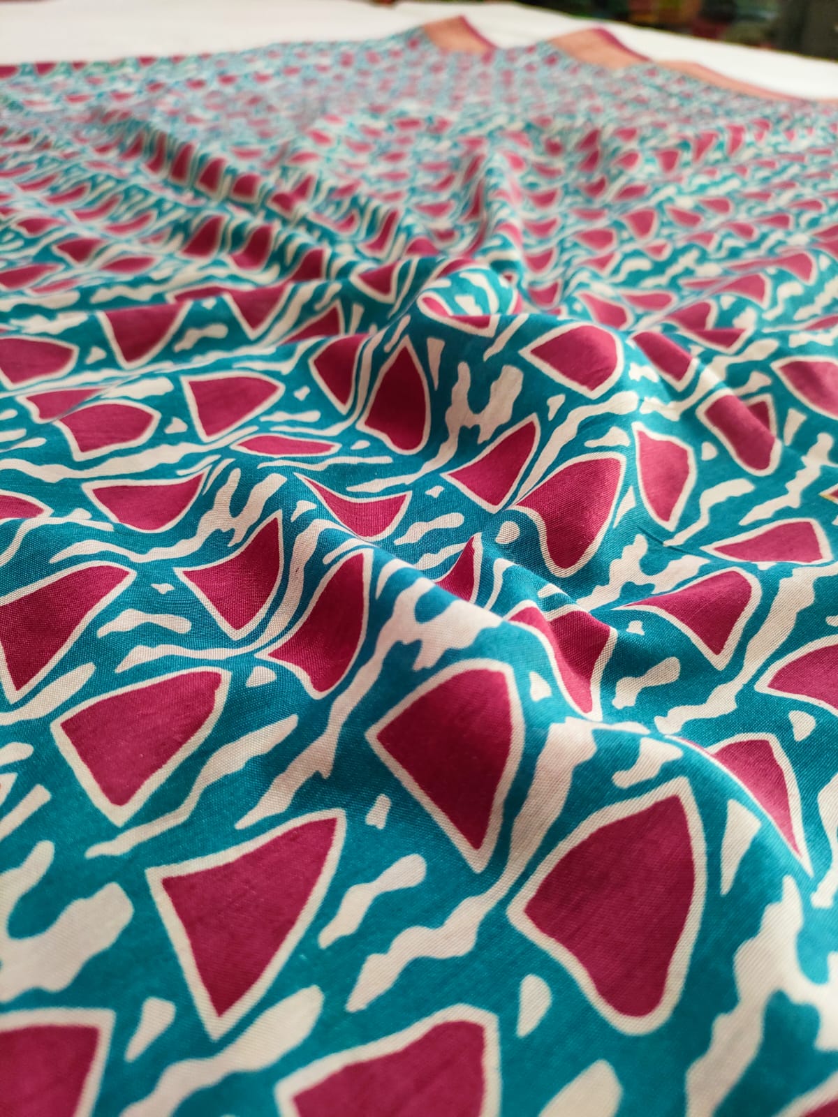 113003 Pure Maslin Saree - Teal Blue