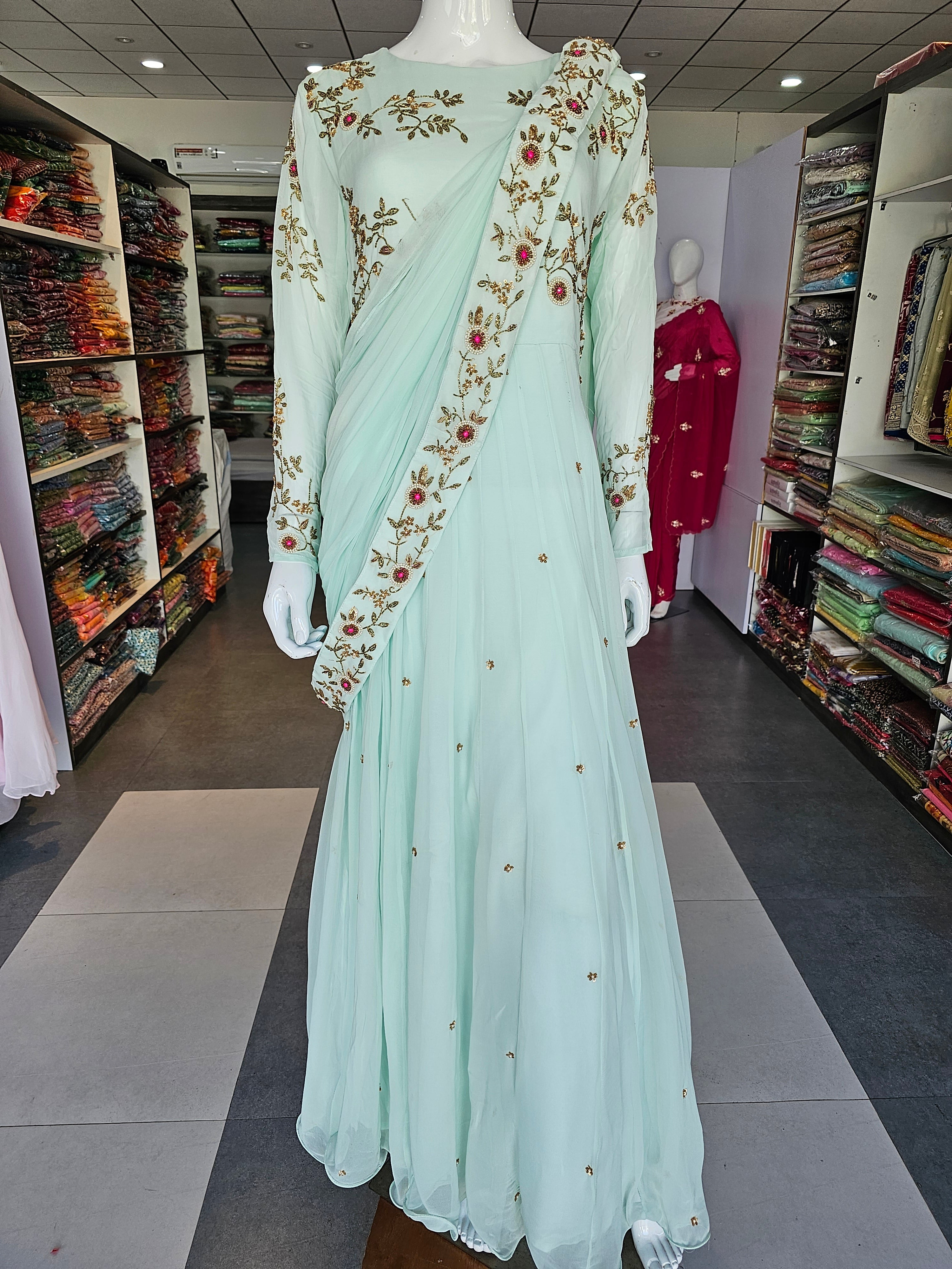 Designer Pure Georgette Gown with Heavy Cutdana Handwork