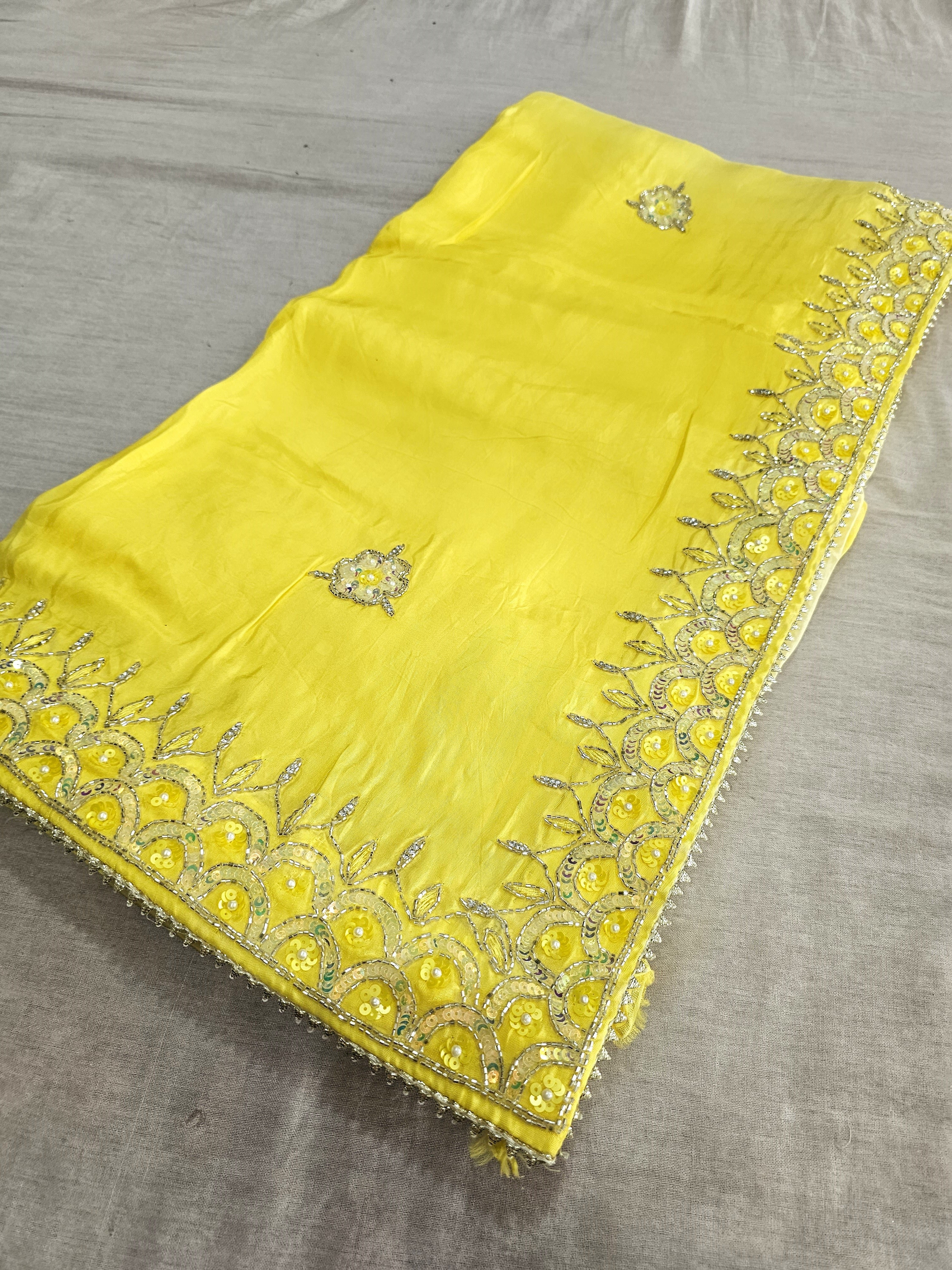 164003 Pure Opara Silk Designer Shaded Saree with Heavy Handwork - Yellow 126001