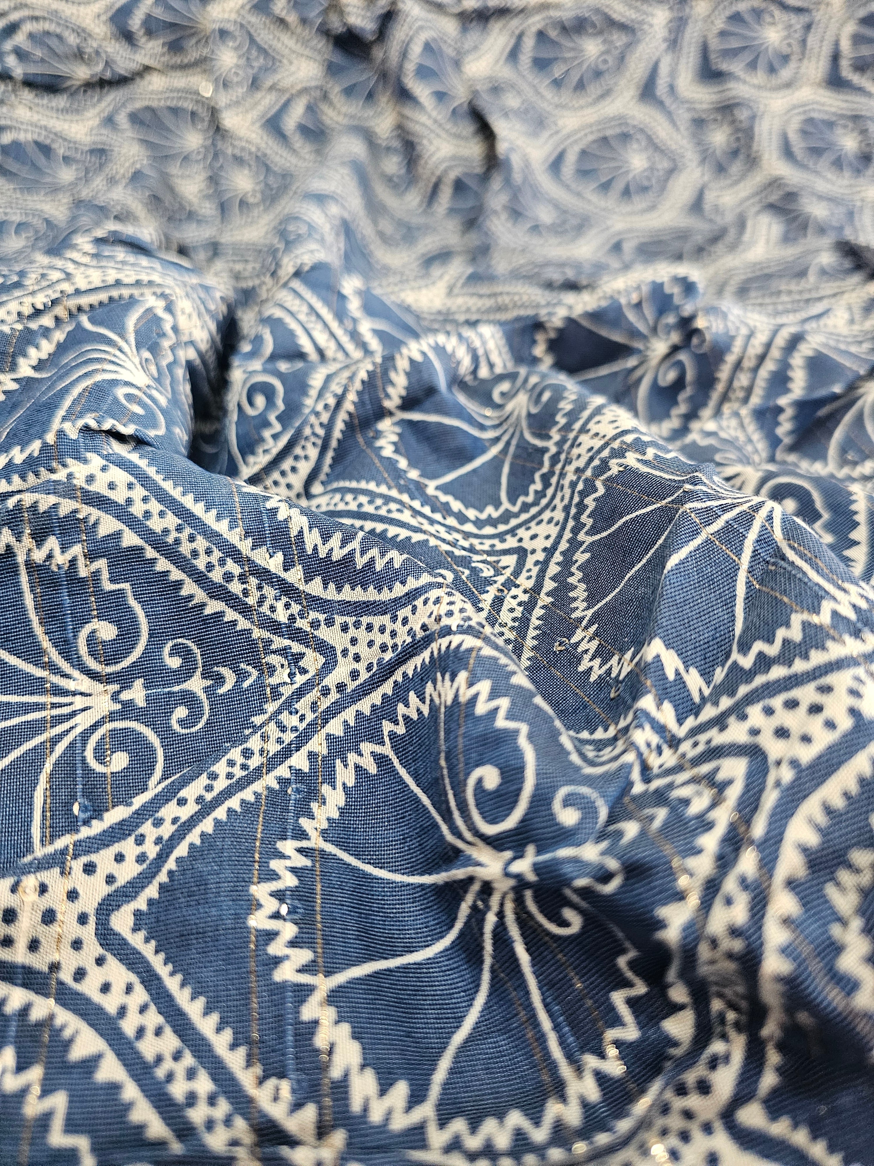 534001 Pure Mul Cotton Ajrakh Print Lehenga With Gota Work - Blue