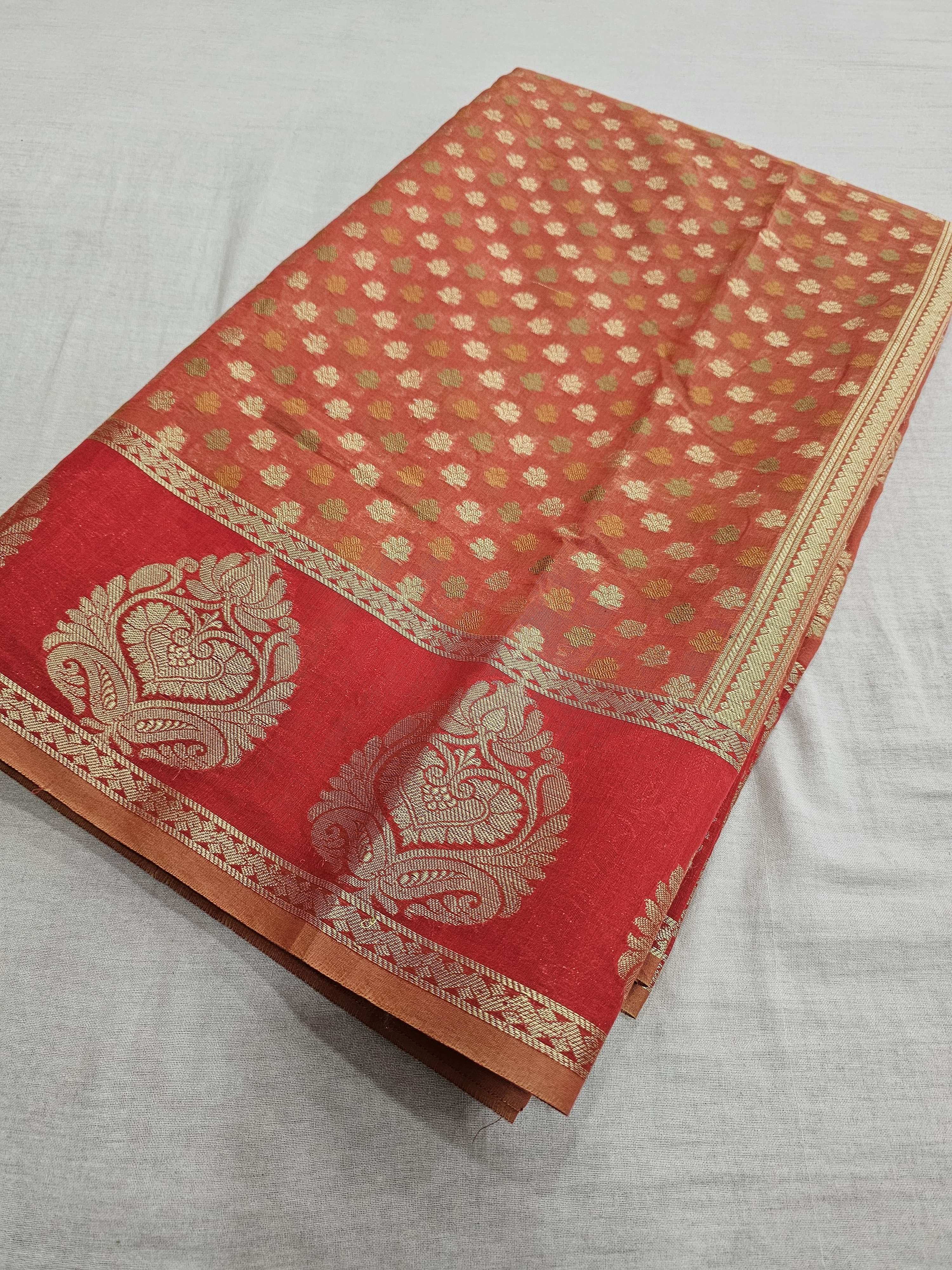 550008 Banarasi Pure Calcutta Cotton Saree With Zari Weaving
