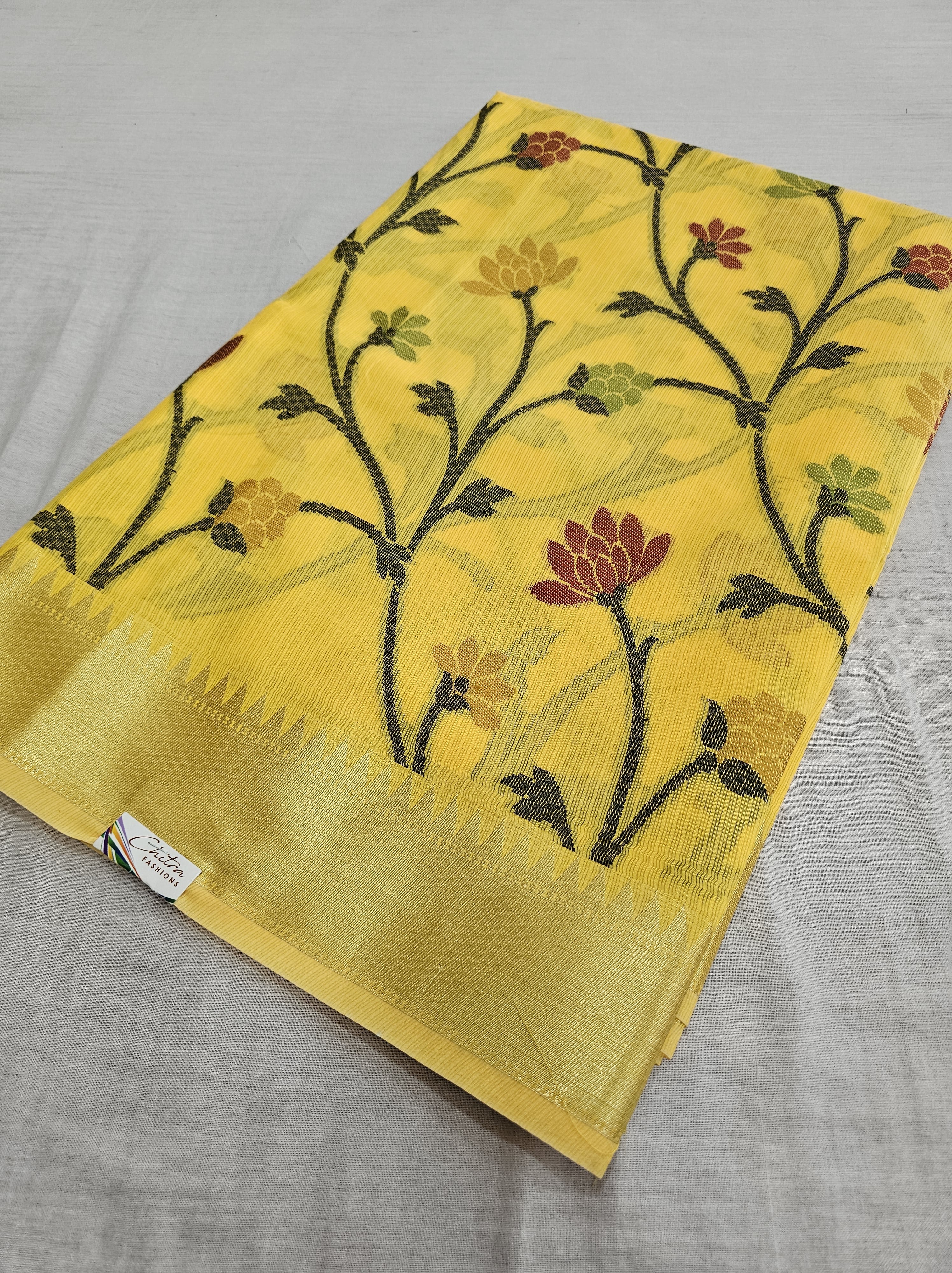 550002 Banarasi Soft Silk Saree With Resham Weaving - Yellow