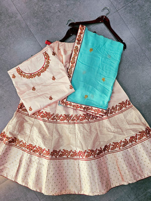 640001 शैतान रेशम emrody Lehenga - गुलाबी 
