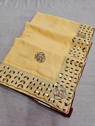 647006 Designer Maslin Silk Saree with Designer Work - Yellow
