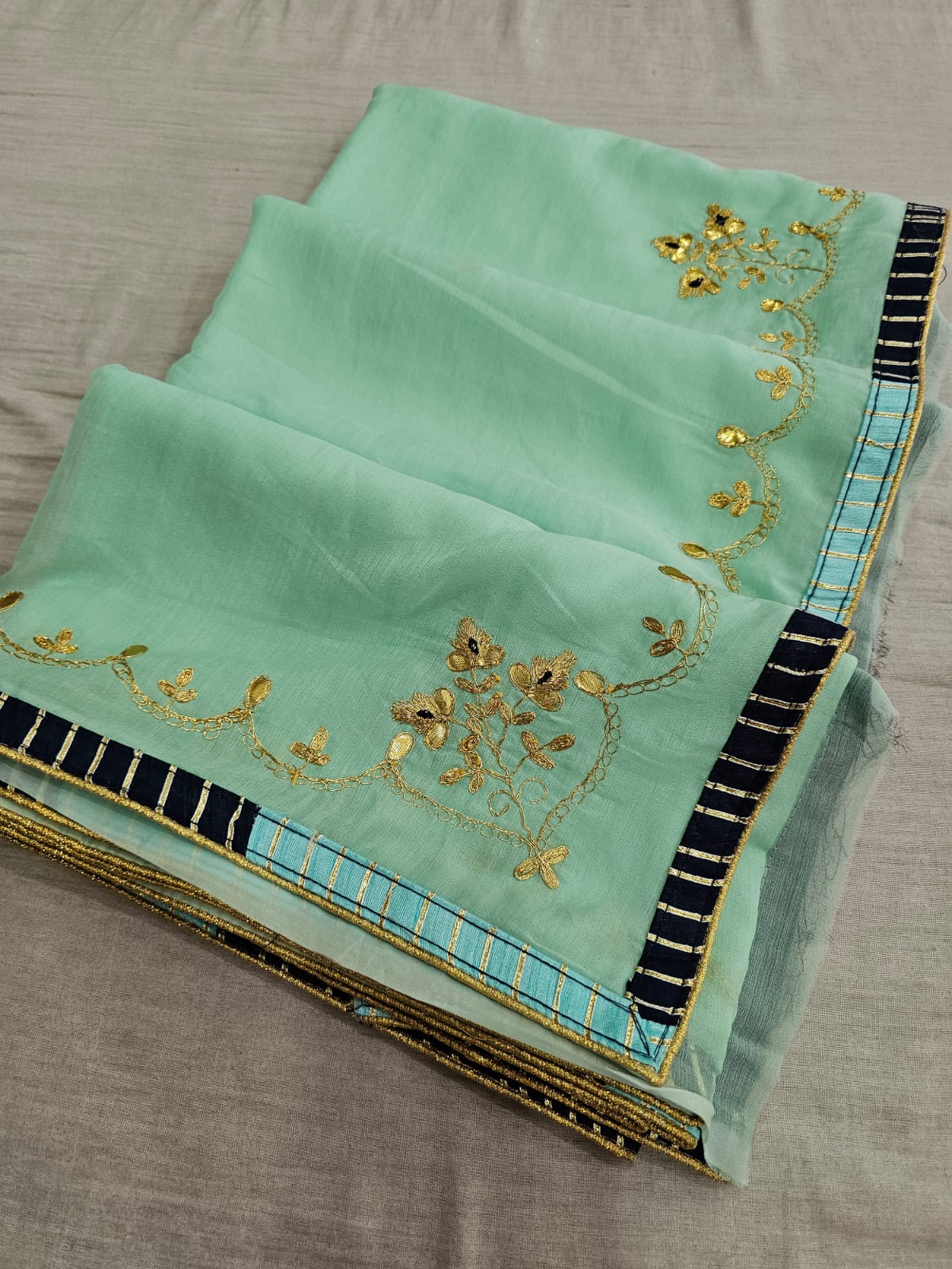 655007 Partywear Zari Gota Patti Saree - sky blue