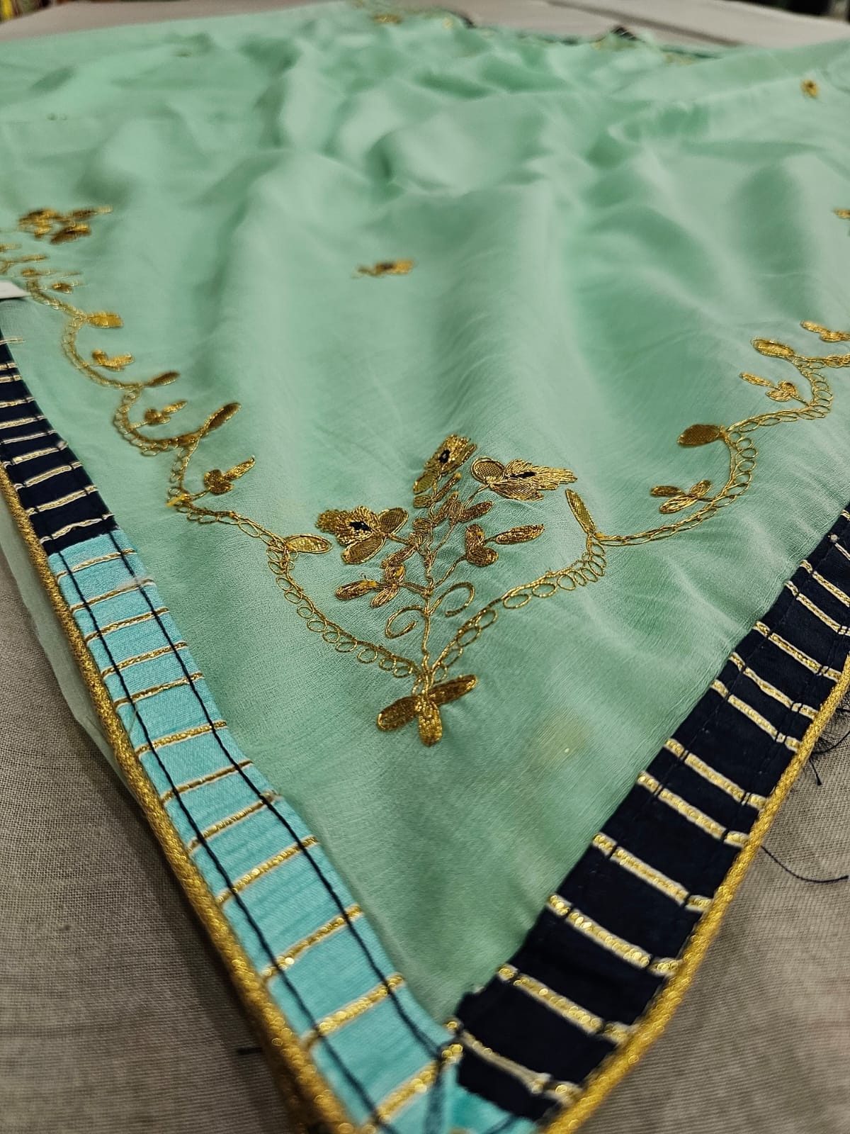 655007 Partywear Zari Gota Patti Saree - sky blue