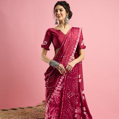 2044 Traditional Bandhani with Shibori Print Soft Satin Silk Saree - RED