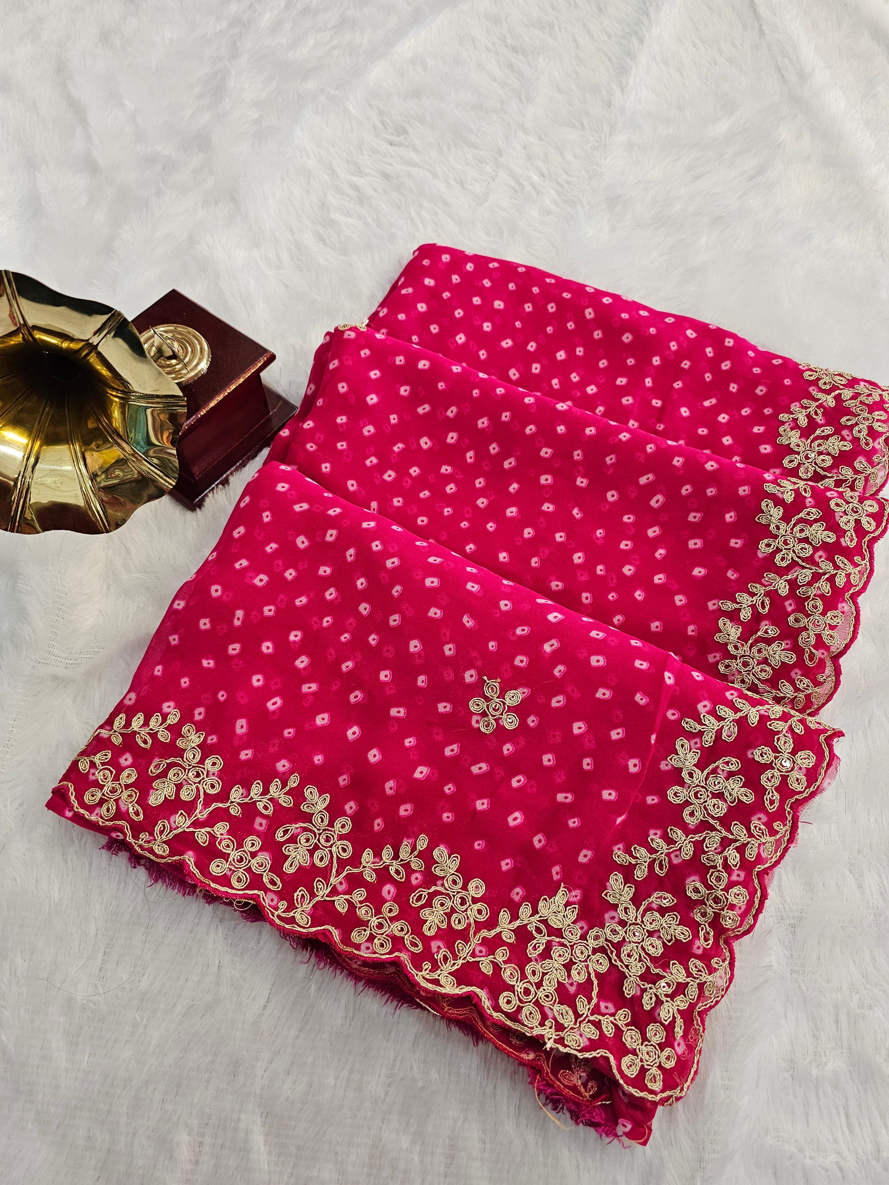 760001 Traditional Pita Work Border Bandhani Saree