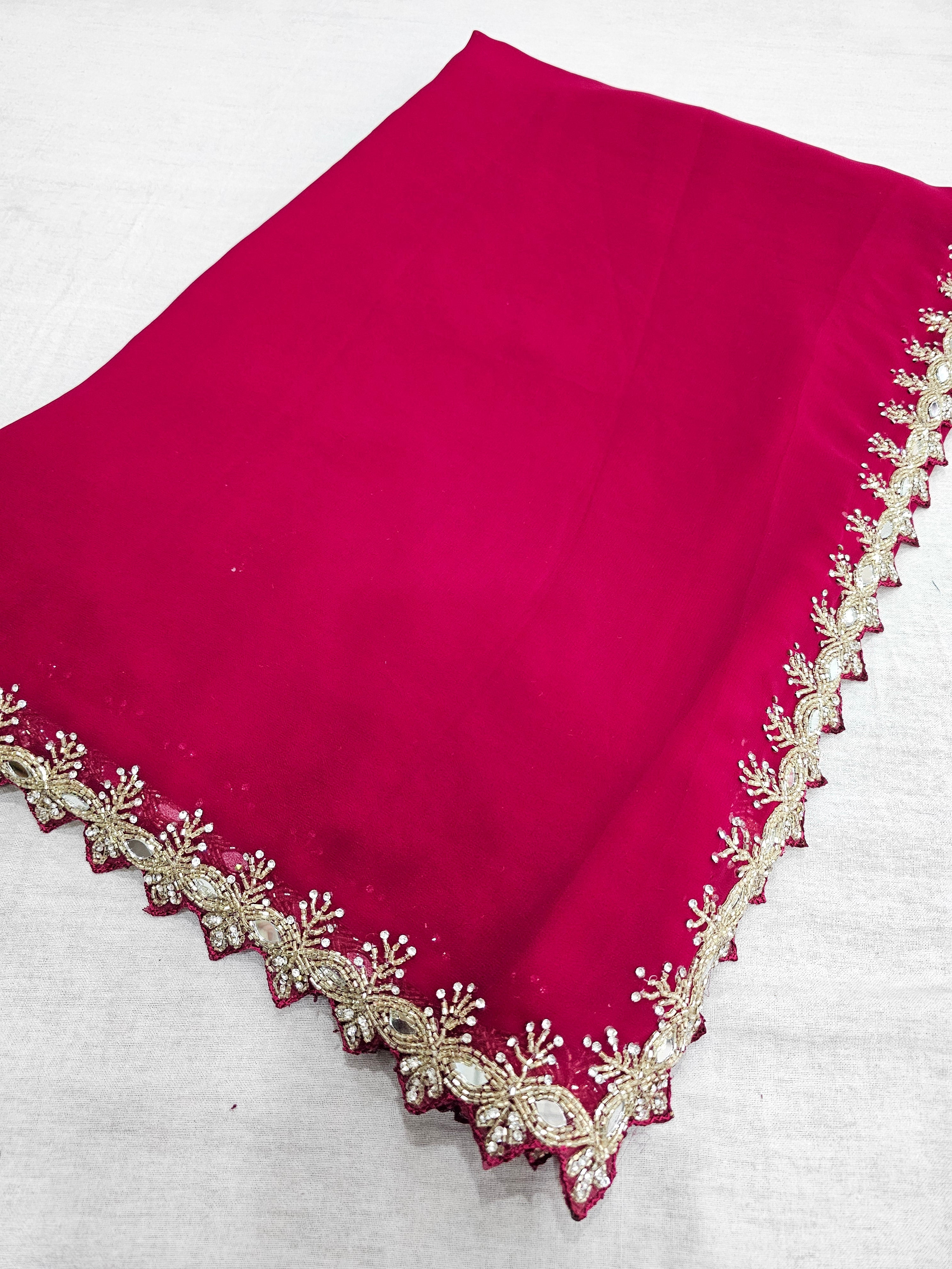 780007 Fancy Party Wear Saree with Heavy Handwork - Rani (525001)