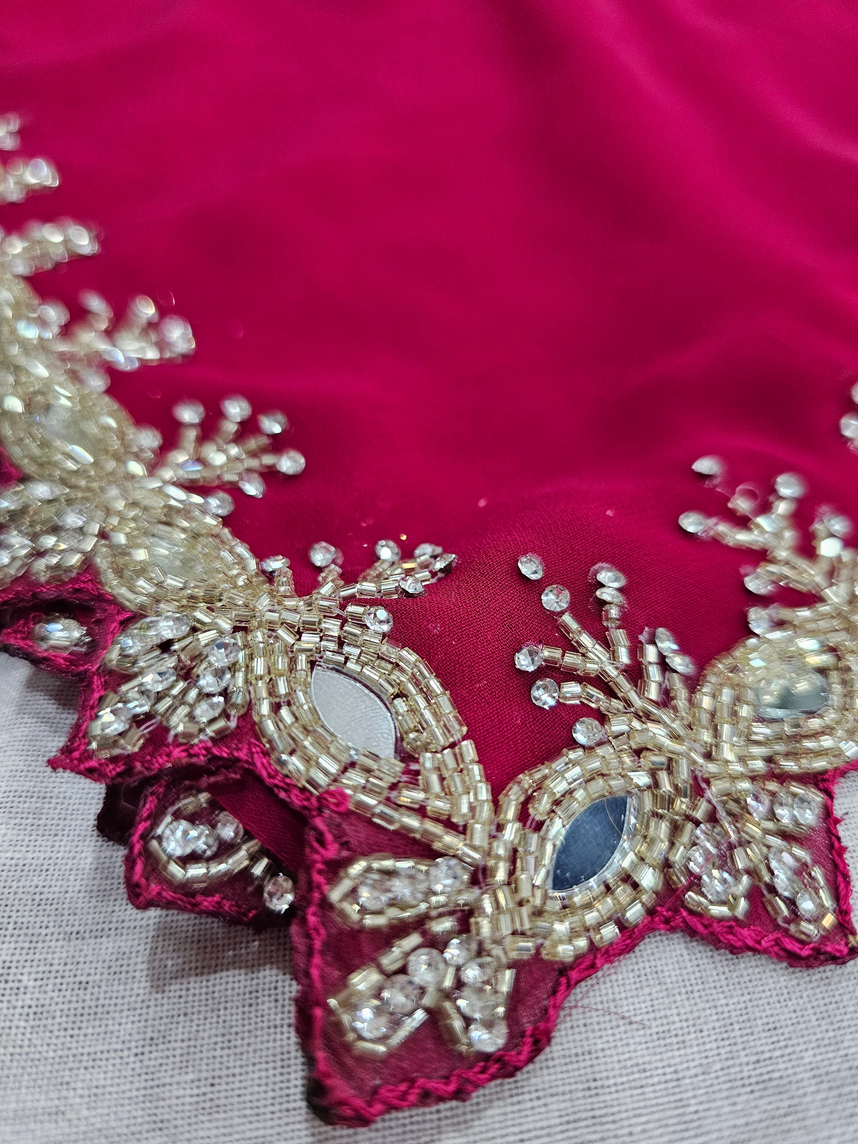 780007 Fancy Party Wear Saree with Heavy Handwork - Rani (525001)
