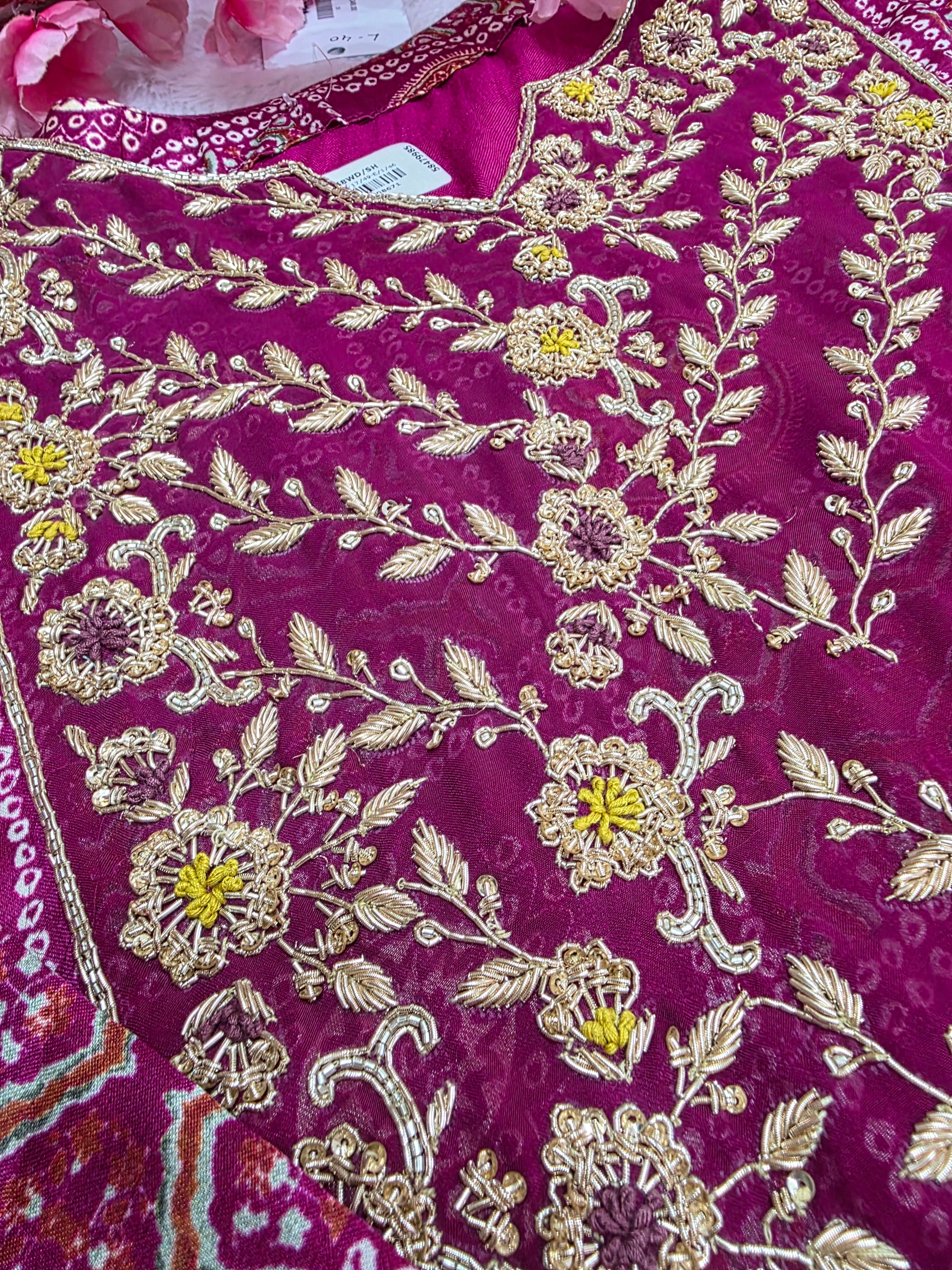 C77015 Pure Gajji Silk Bandhani Party Wear Dress with Zardosi Work