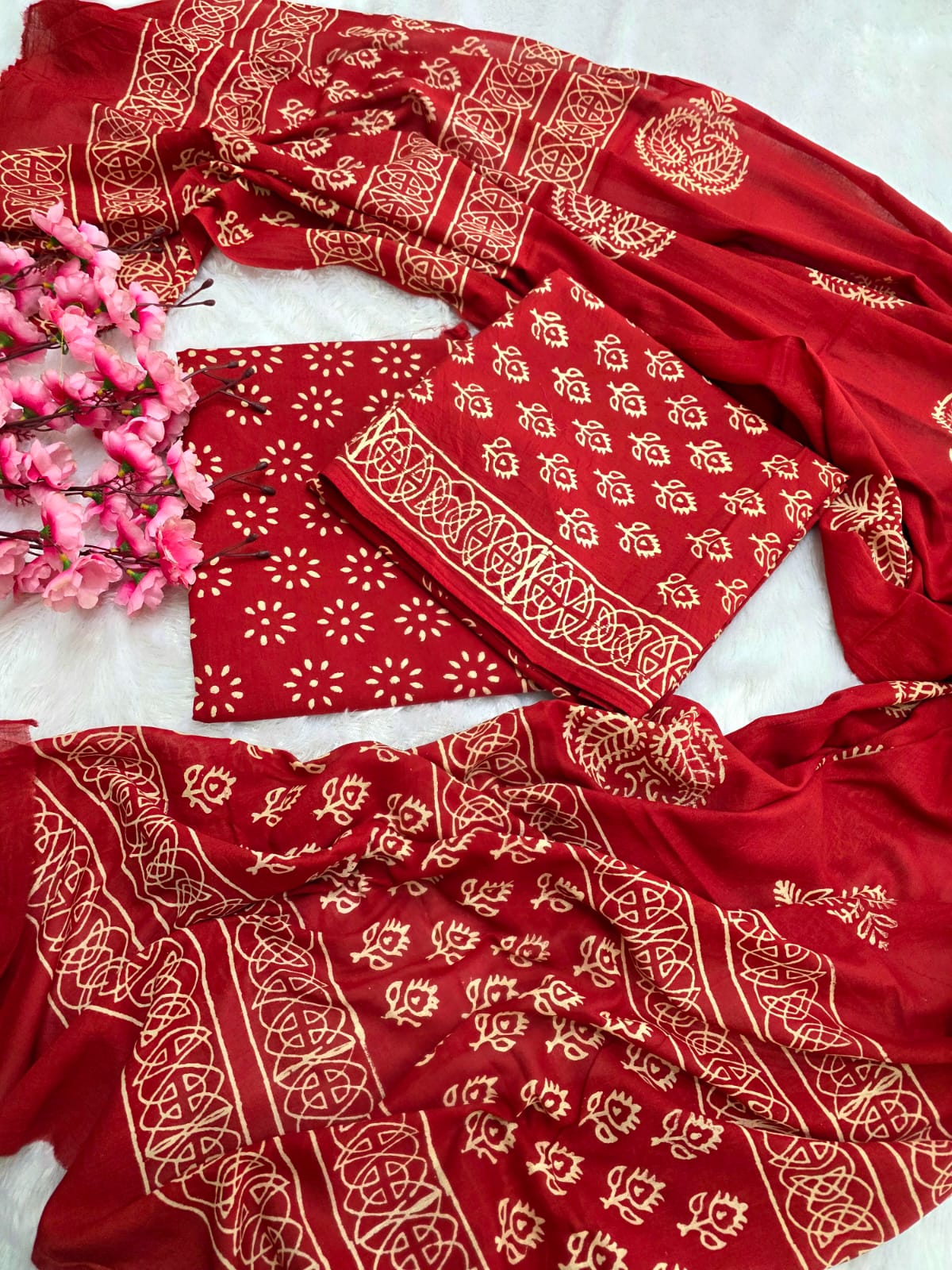 804010 Pure Malmal Cotton Hand Block Print Unstitched Suit