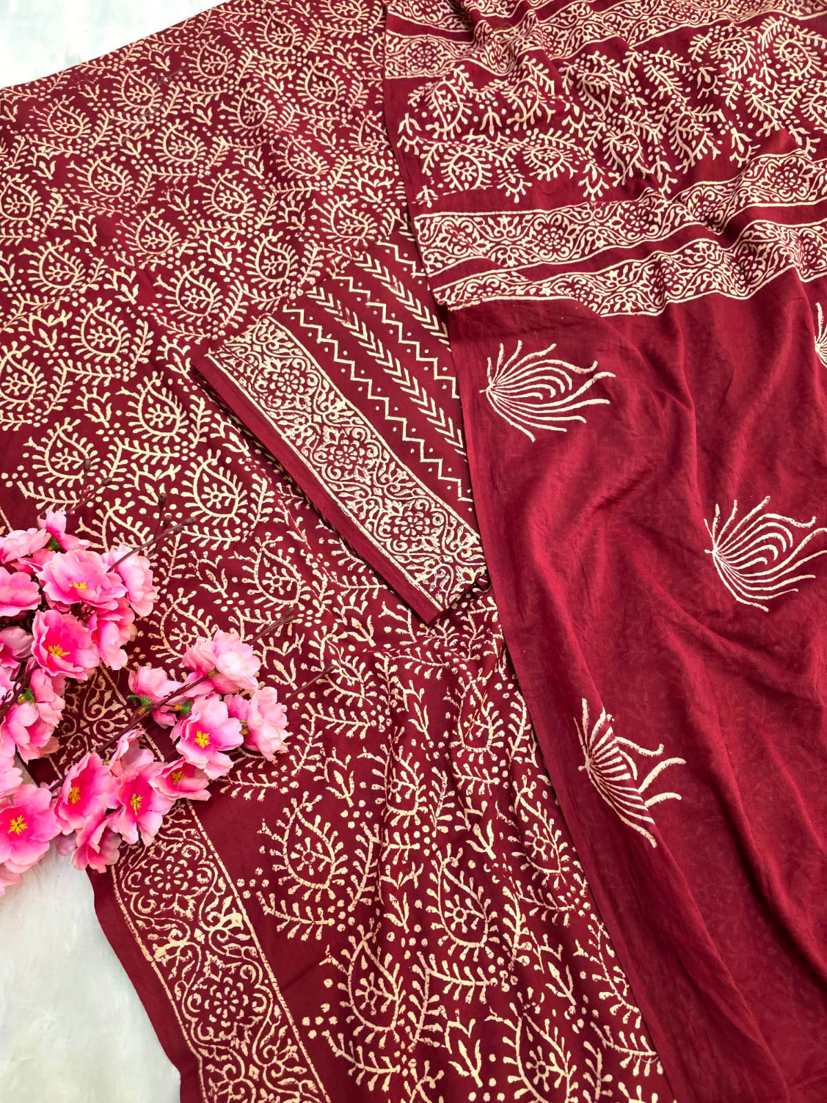 804003 Pure Malmal Cotton Hand Block Print Unstitched Suit
