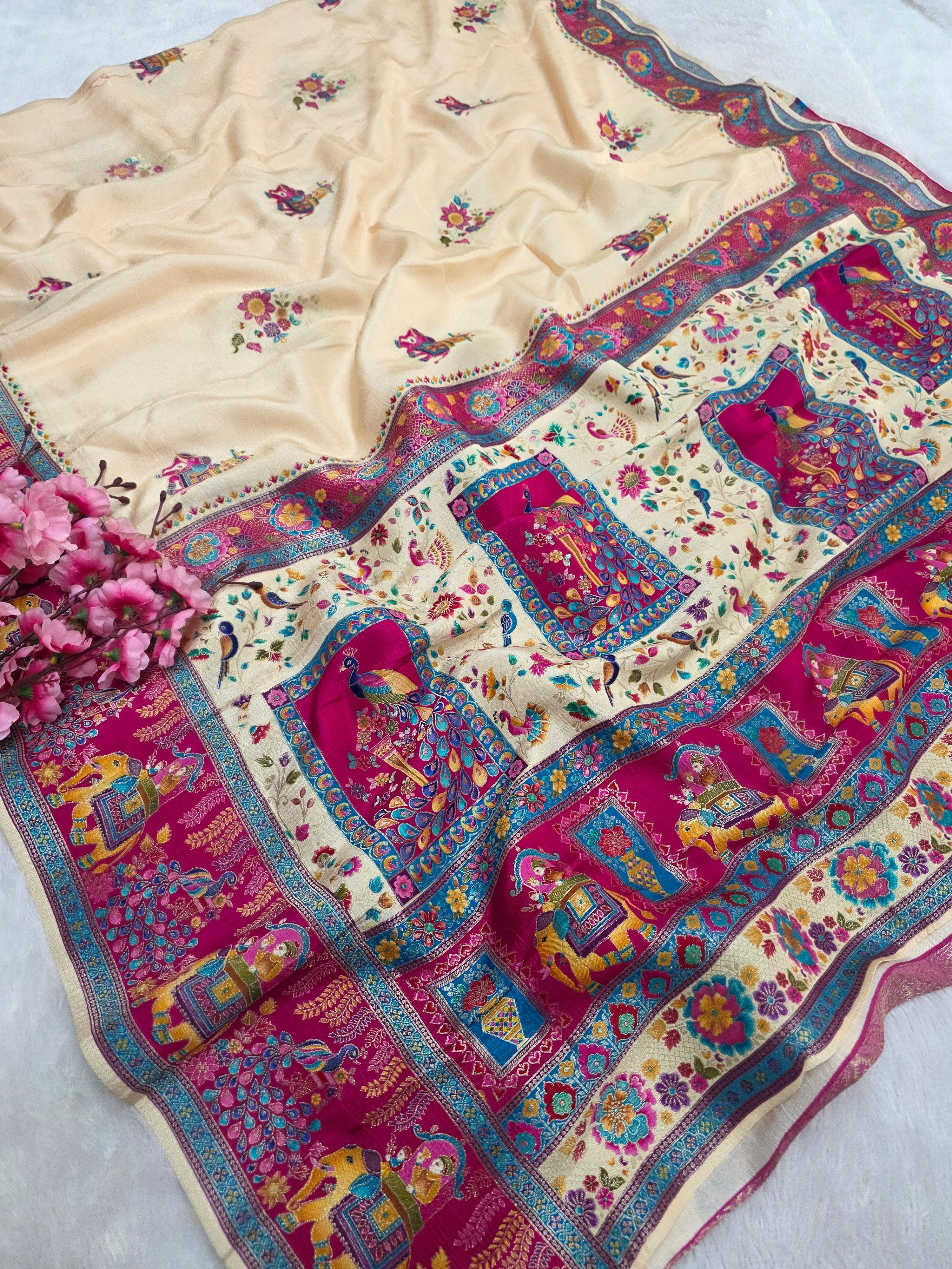 824004 Exclusive Kashmiri Weaving Pure Soft Dola Silk Saree