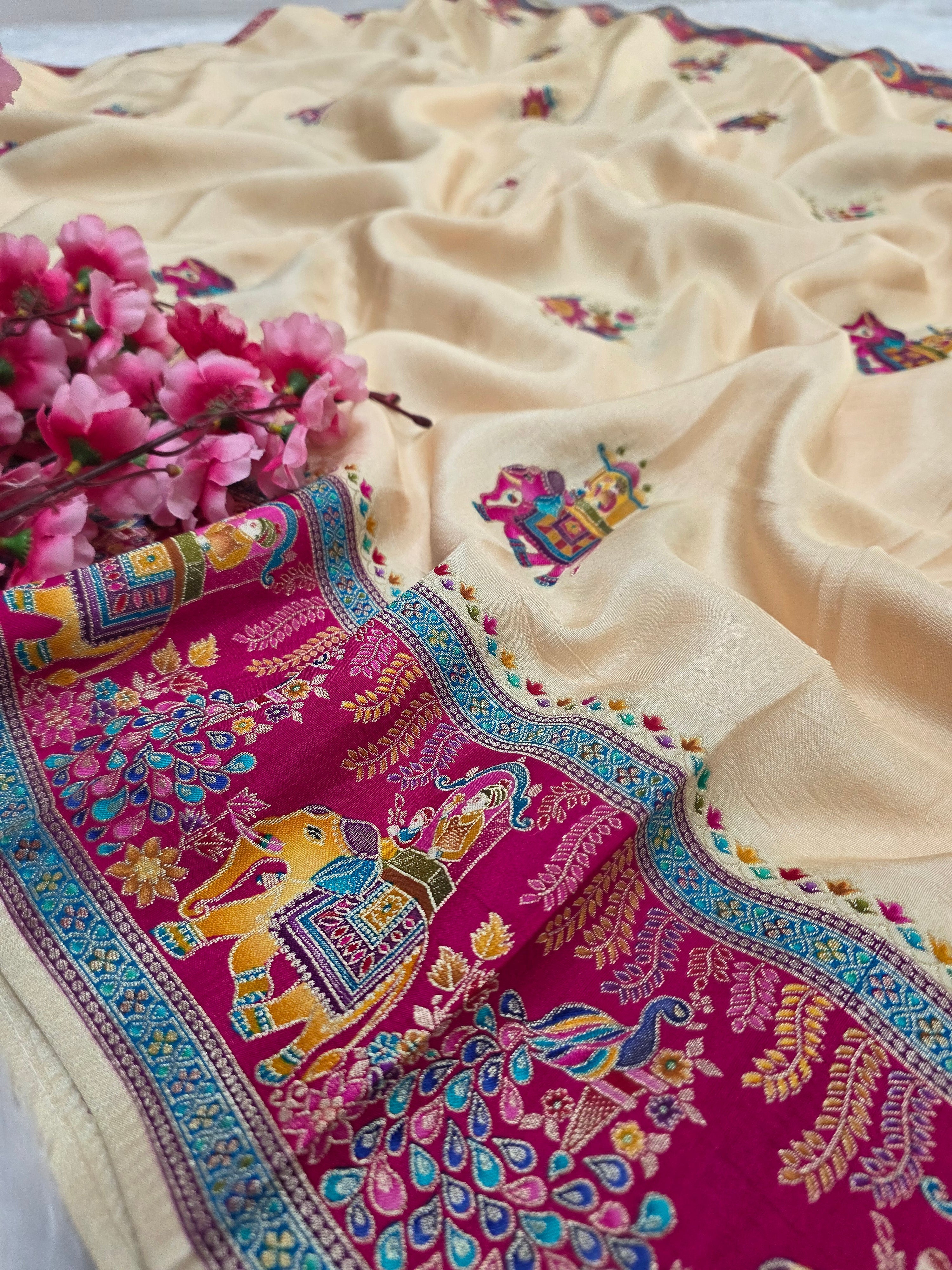 824004 Exclusive Kashmiri Weaving Pure Soft Dola Silk Saree