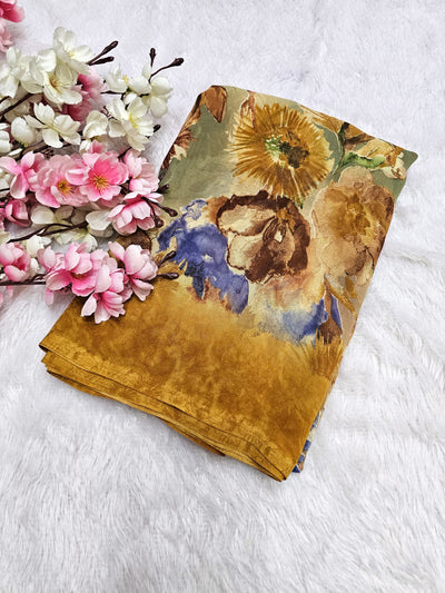 843010 Designer Digital Print Georgette Saree - Brown