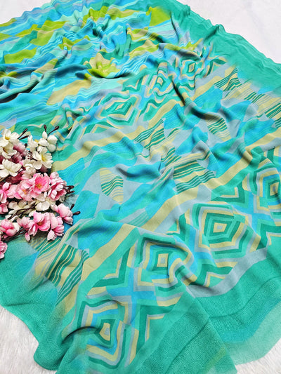 843009 Designer Digital Print Georgette Saree - Sky Blue