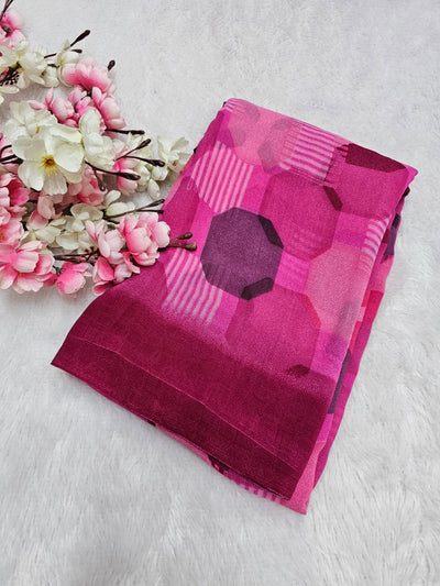 843008 Designer Digital Print Georgette Saree - Pink