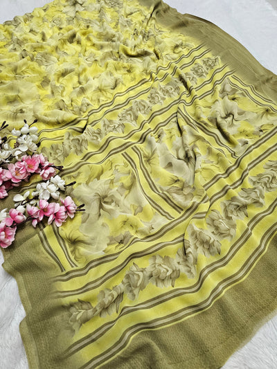 843005 Designer Digital Print Georgette Saree - Yellow