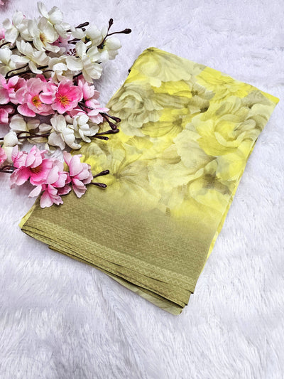 843005 Designer Digital Print Georgette Saree - Yellow