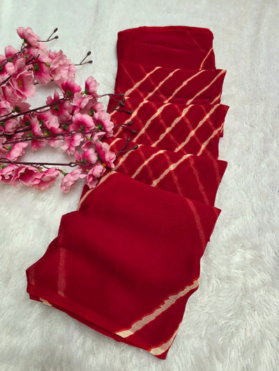 845004 Lightweight Elegant Semi Chiffon Lehariya Print Shaded Saree - Red