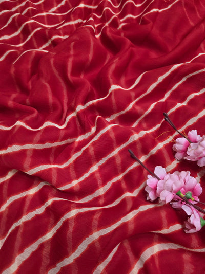 845004 Lightweight Elegant Semi Chiffon Lehariya Print Shaded Saree - Red