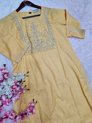 858015 Straight Kurti with zari embroidery 239001 - Yellow