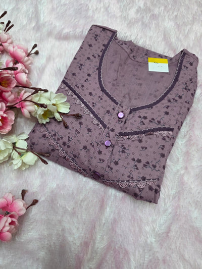 888011 Very Soft And Comfortable Night Gown with One Side Pocket - Wine