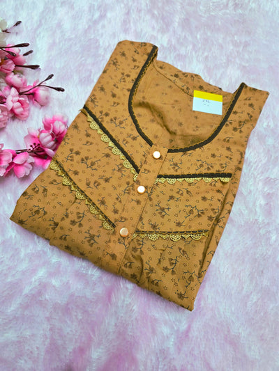 888011 Very Soft And Comfortable Night Gown with One Side Pocket - Camel
