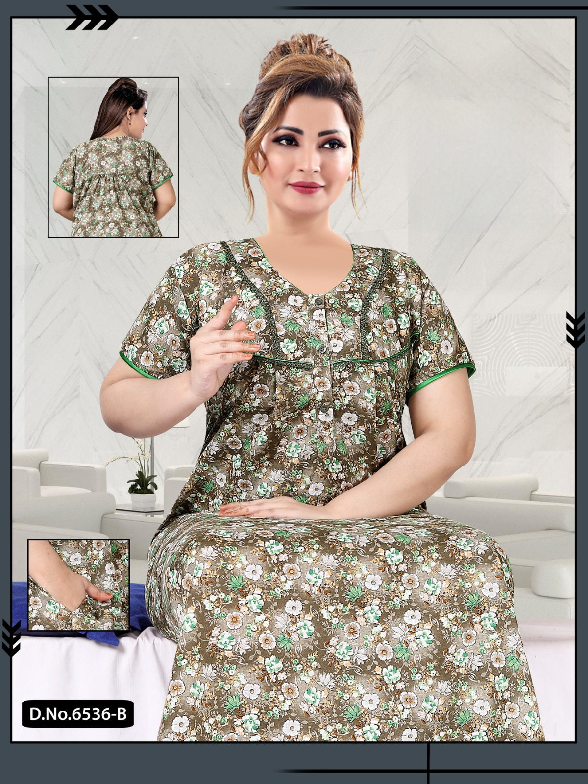 888006 Very Soft And Comfortable Night Gown with One Side Pocket - Green