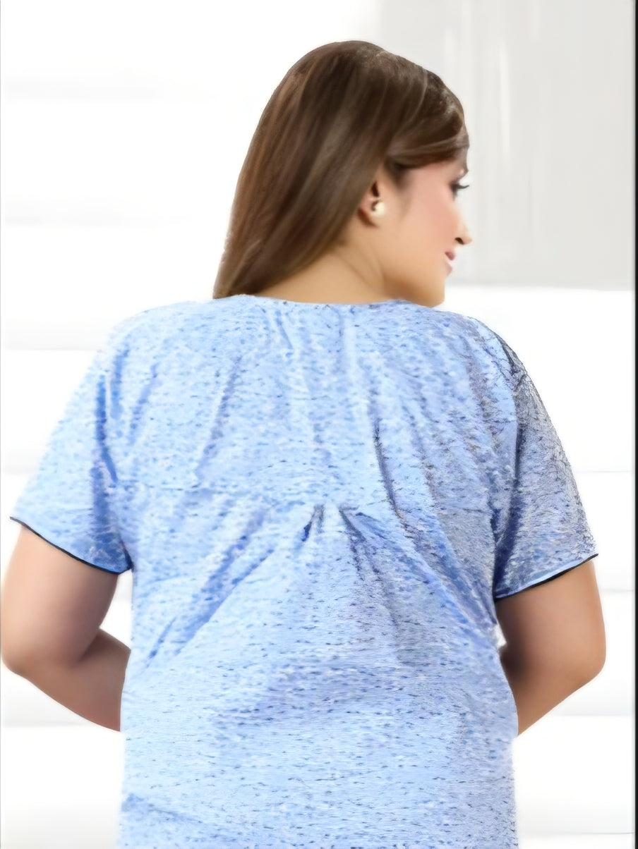 888002 Very Soft And Comfortable Night Gown with One Side Pocket - Sky Blue