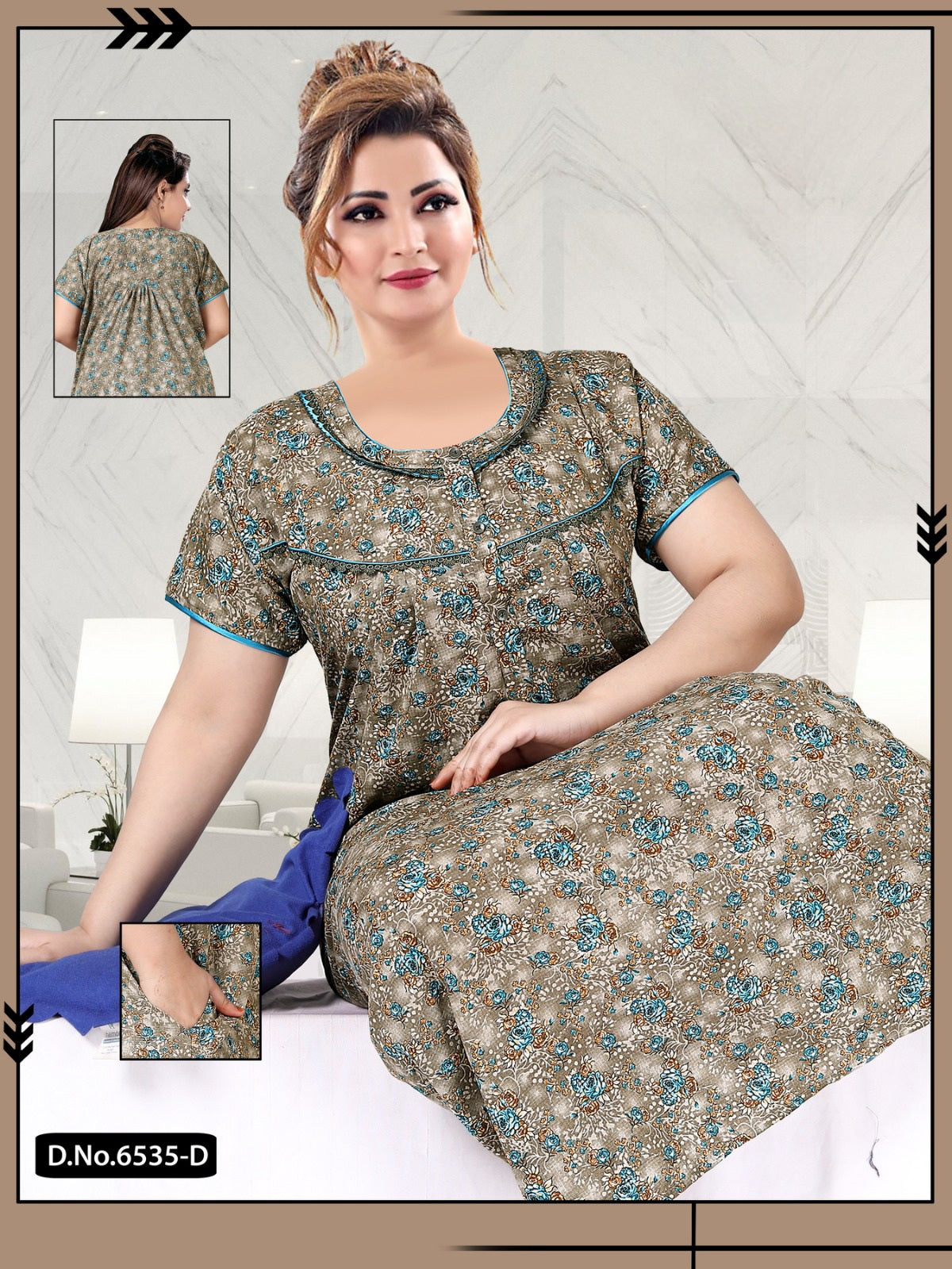 888001 Very Soft And Comfortable Night Gown with One Side Pocket - Blue