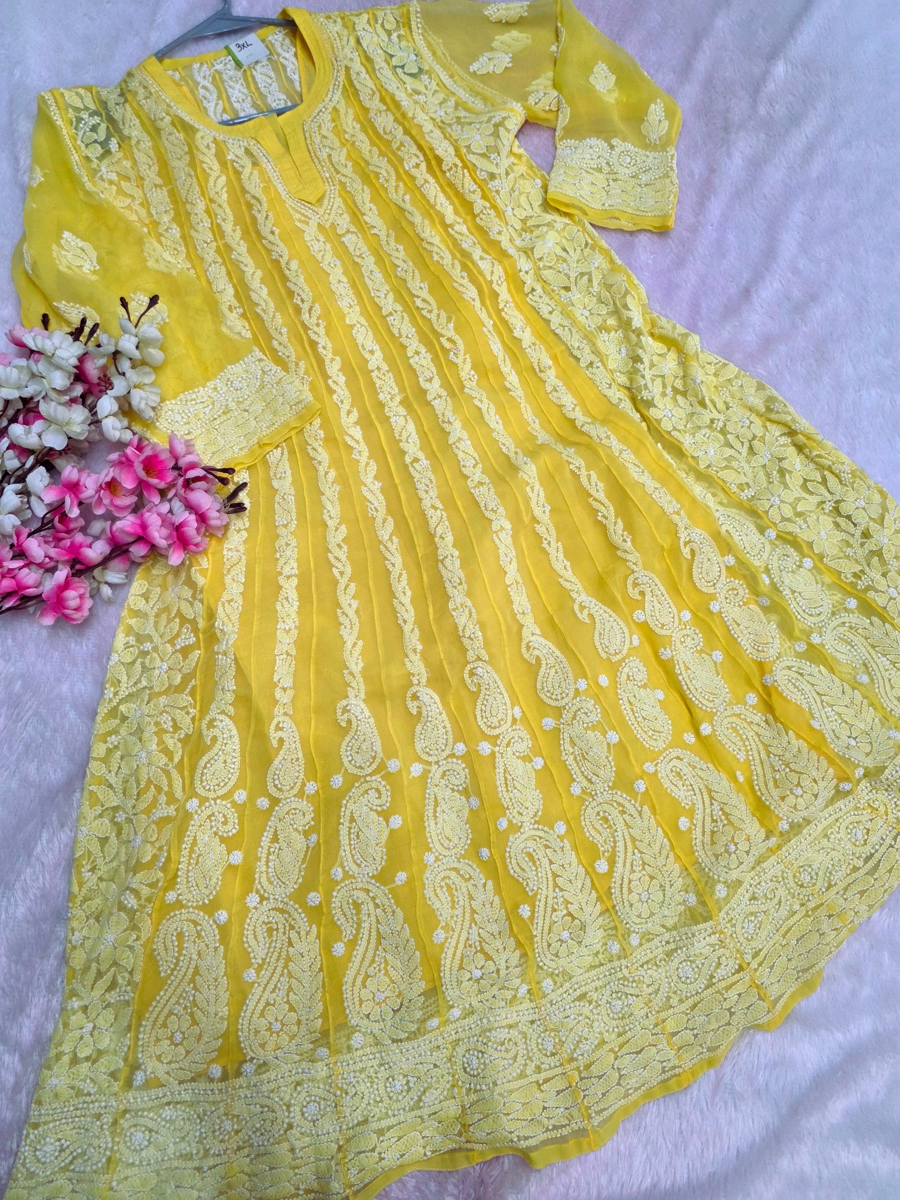 889012 Exclusive Chikankari Work Anarkali Georgette Kurti With Inner