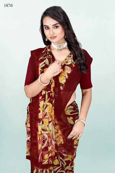 927006 Heavy Georgette Flower Print Saree -