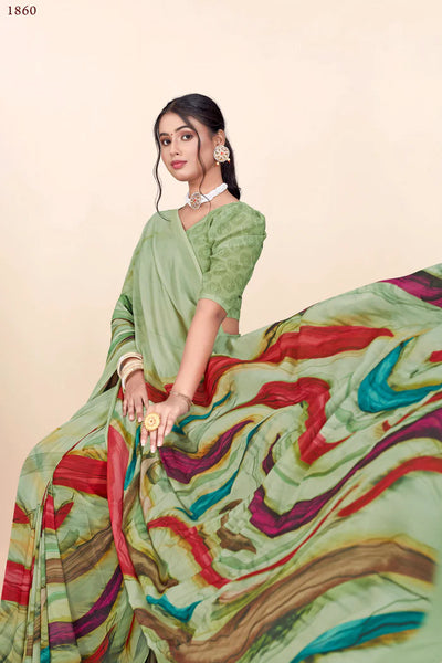 936012 Premium Flower Printed Georgette Crepe Saree
