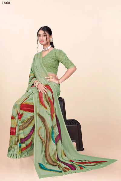 936012 Premium Flower Printed Georgette Crepe Saree