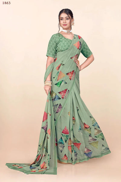 936010 Premium Flower Printed Georgette Crepe Saree