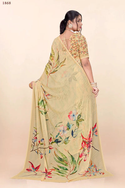 936009 Premium Flower Printed Georgette Crepe Saree