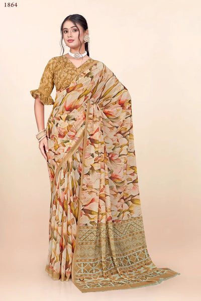 936008 Premium Flower Printed Georgette Crepe Saree