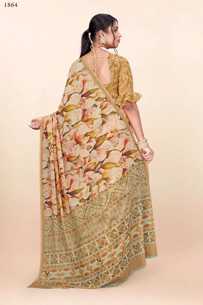 936008 Premium Flower Printed Georgette Crepe Saree