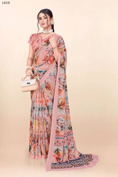 936007 Premium Flower Printed Georgette Crepe Saree