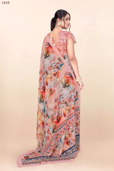 936007 Premium Flower Printed Georgette Crepe Saree