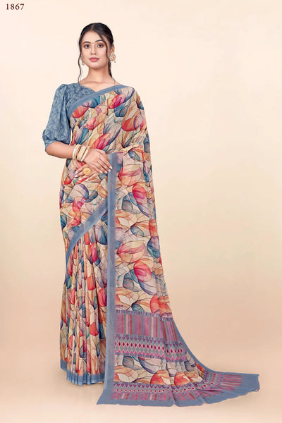 936001 Premium Digital Printed Georgette Crepe Saree