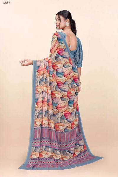 936001 Premium Digital Printed Georgette Crepe Saree